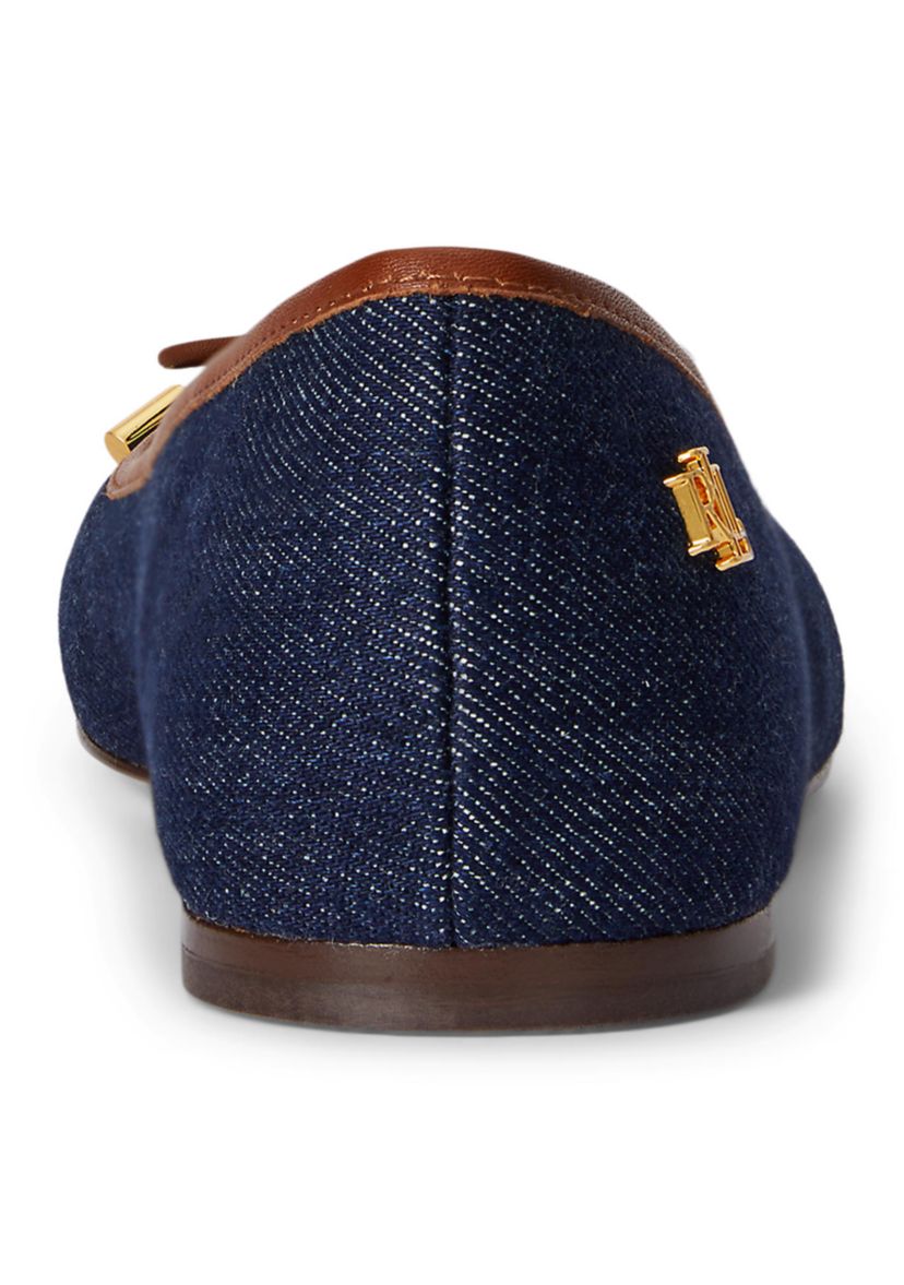 Jayna Leather-Trim Denim Flat