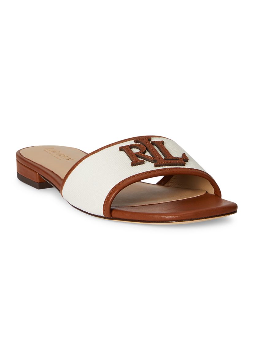 Lauren Ralph Lauren Everley Leather-Trim Canvas Slide Sandal | Belk