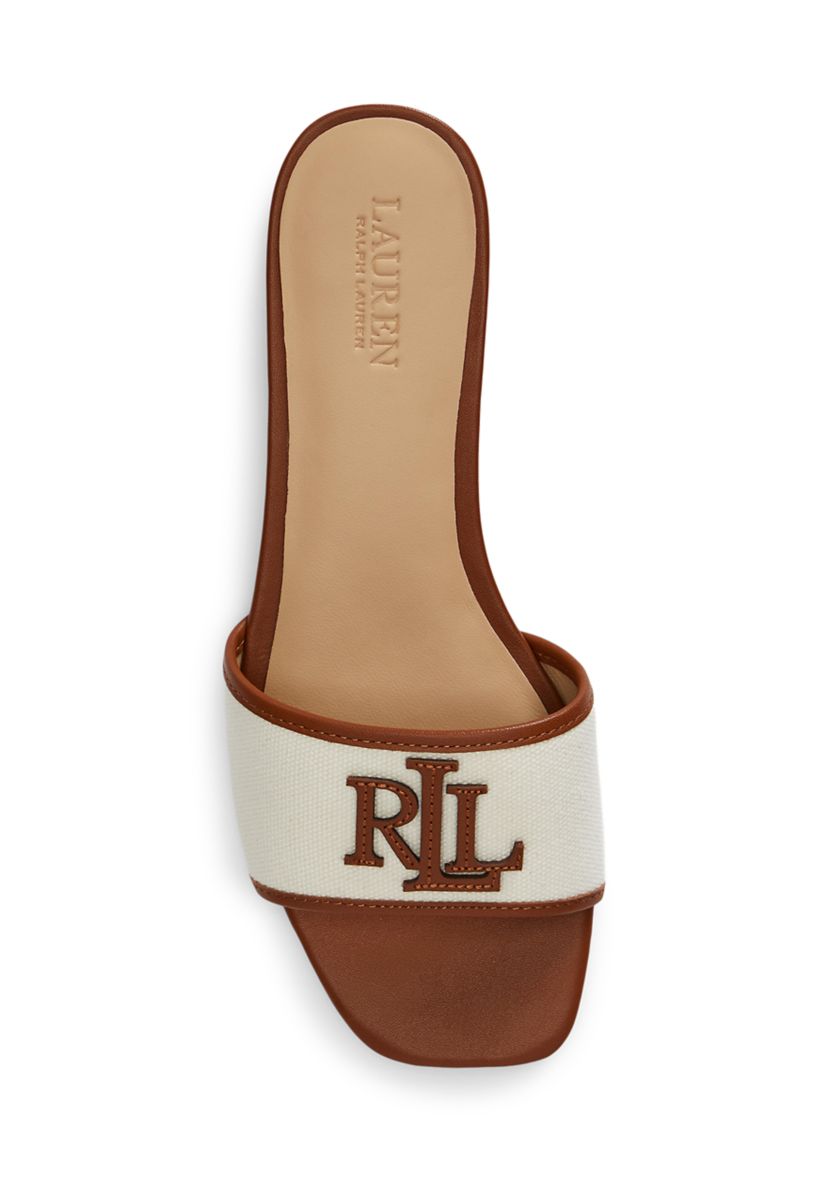 Lauren Ralph Lauren Everley Leather-Trim Canvas Slide Sandal | Belk