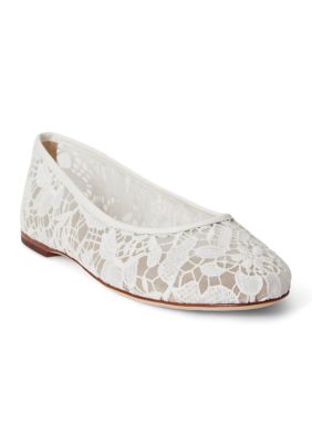 Lauren Ralph Lauren Jayna Leather-Trim Crocheted Lace Flats, White, 8M