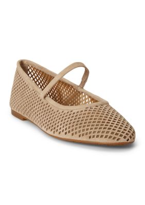 Lauren Ralph Lauren Women's Jayna Perforated Suede Mary Jane Flats, Tan, 9.5N