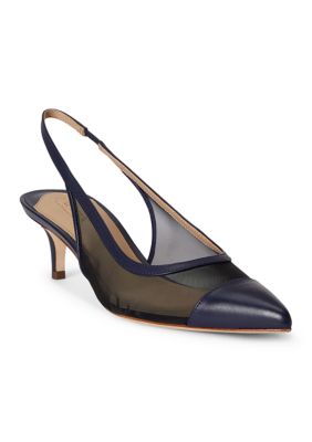 Lauren Ralph Lauren Women's Lolah II Mesh & Nappa Slingback Pump, Navy Blue, 9.5N