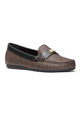 MICHAEL Michael Kors Women's Melanie Signature Canvas Moccasin Loafer Flats, Brown, 11M