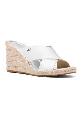 MICHAEL Michael Kors Women's Kenzie Wedge Sandals, Silver, 8.5M