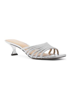 MICHAEL Michael Kors Women's Haisley Kitten Sandals, Silver, 9M