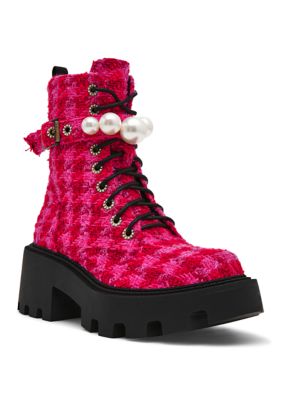 Betsey Johnson Women's Jonnie Combat Boots, Fuchsia, 8.5M