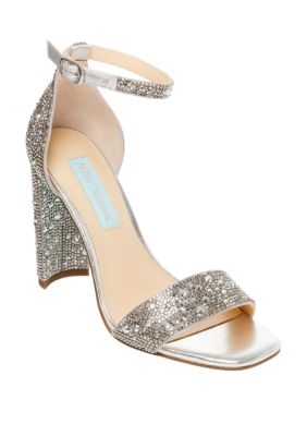 Betsey Johnson Rina Rhinestone Block Heel Sandals | belk