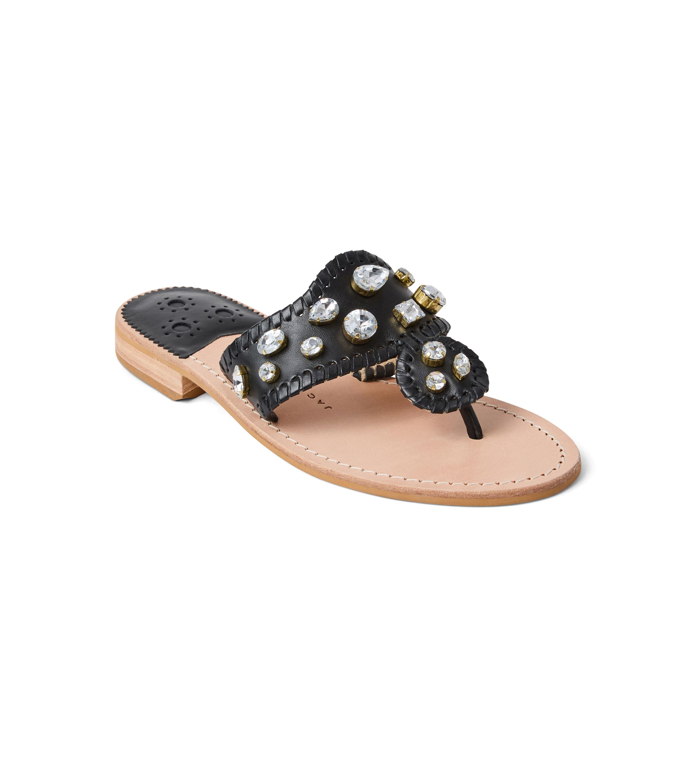 Jacks Jeweled Leather Flat Sandals