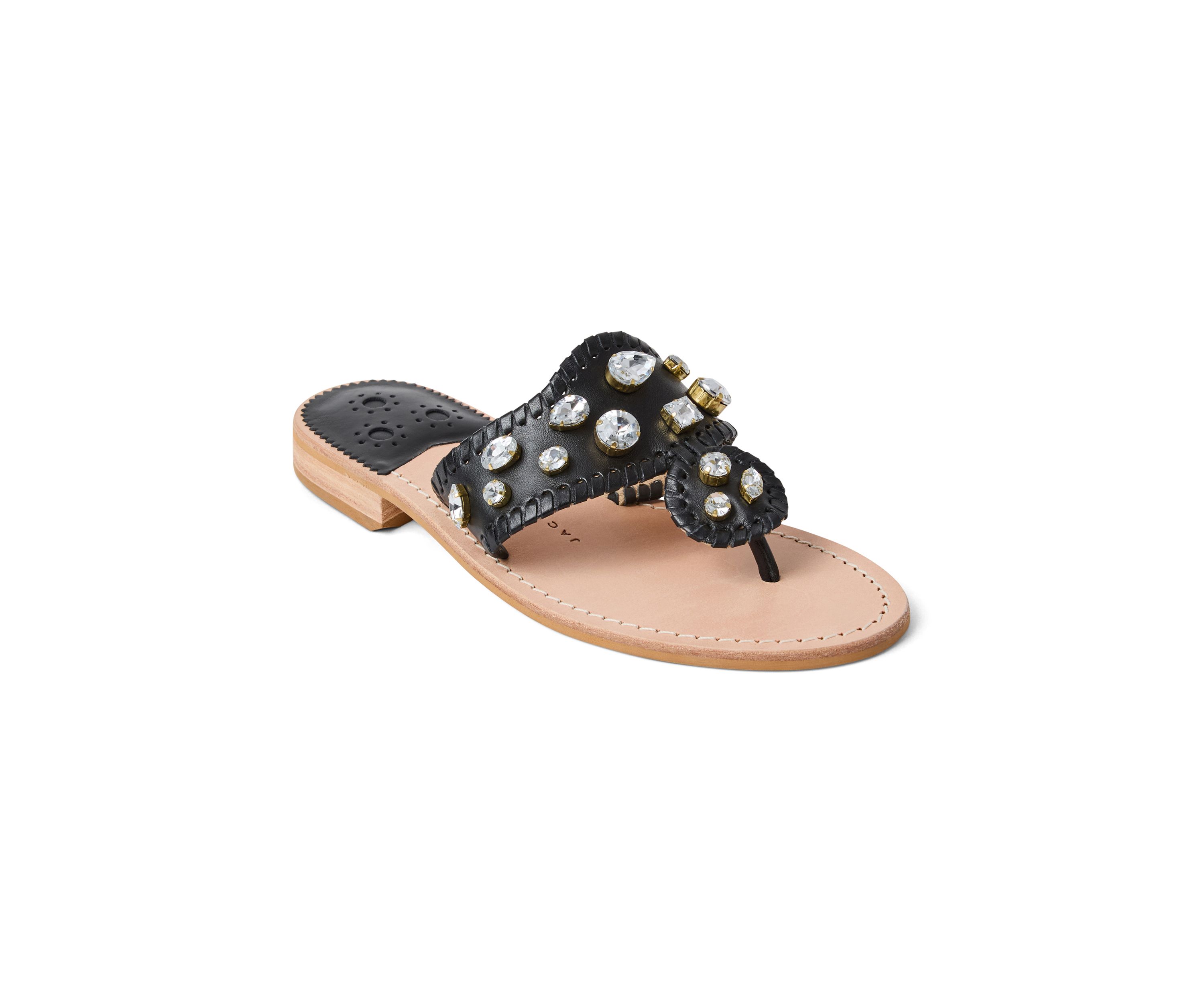 Jacks Jeweled Leather Flat Sandals