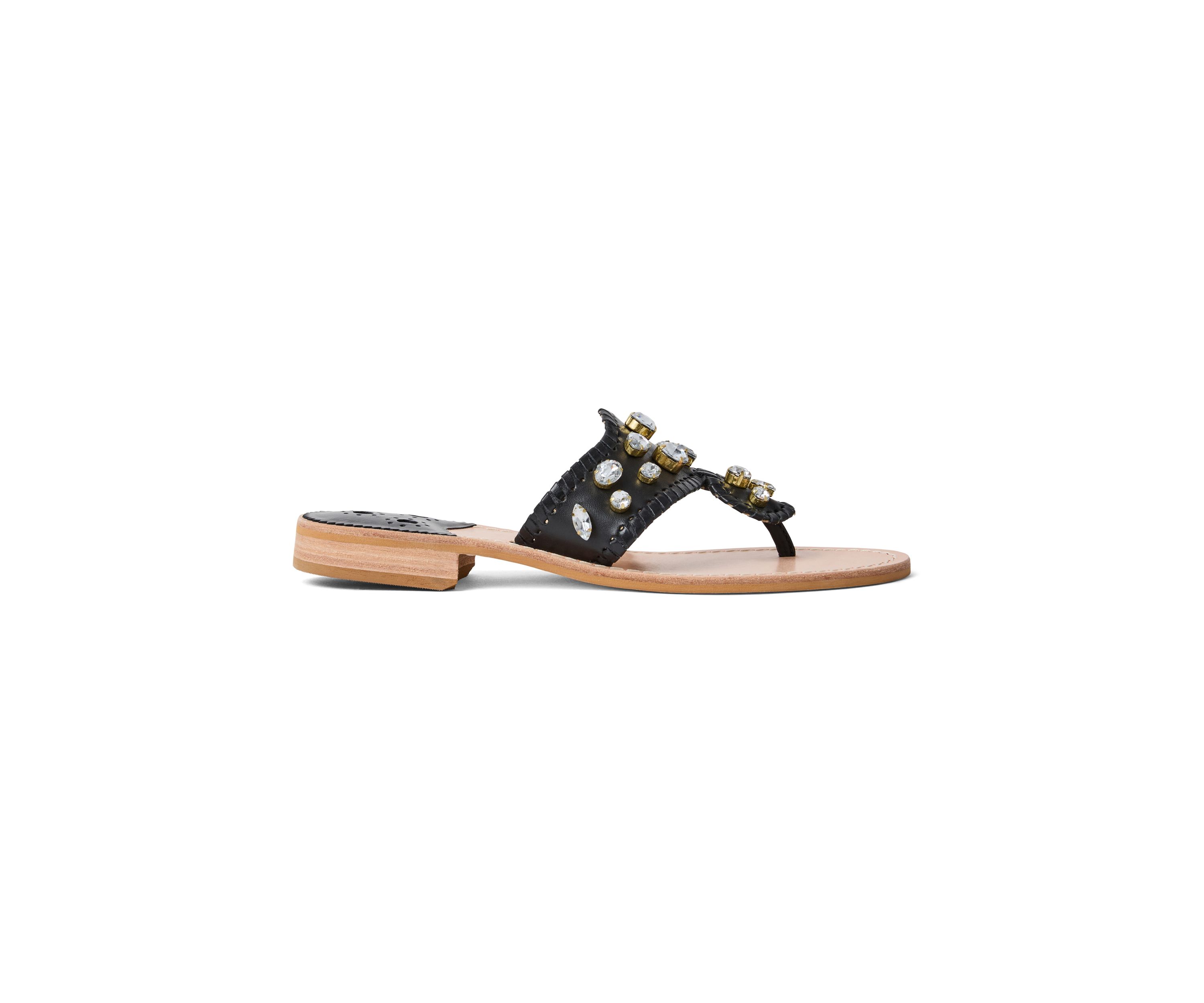 Jacks Jeweled Leather Flat Sandals