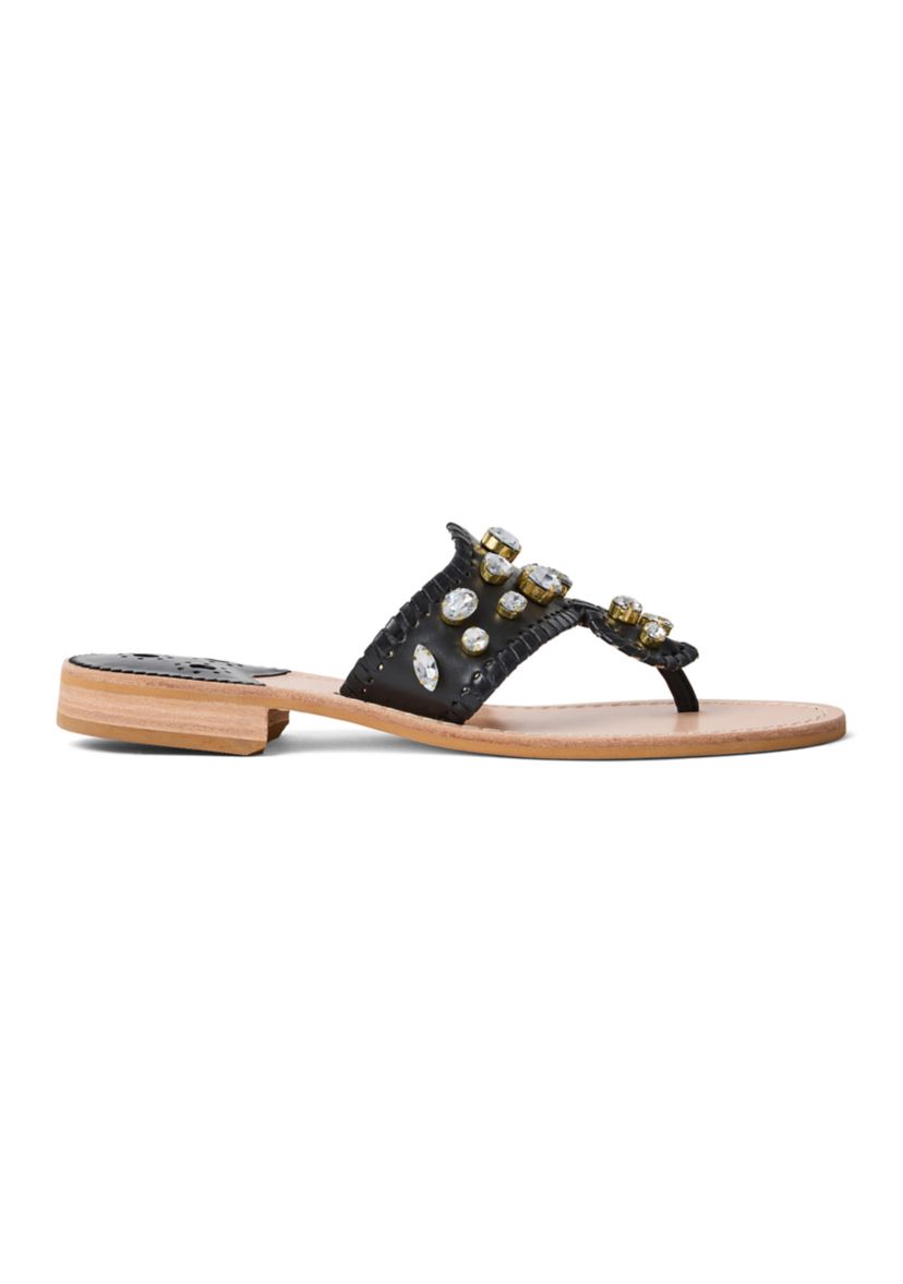 Jacks Jeweled Leather Flat Sandals