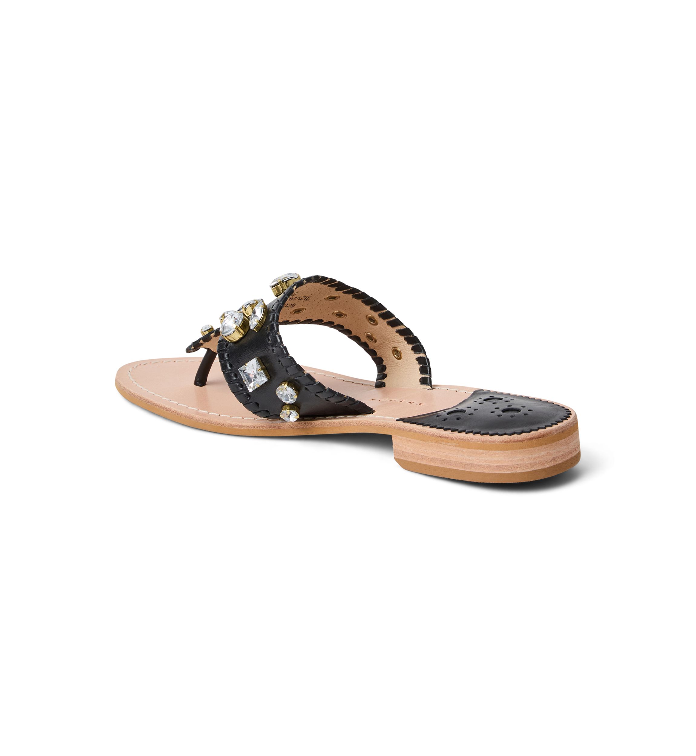 Jacks Jeweled Leather Flat Sandals