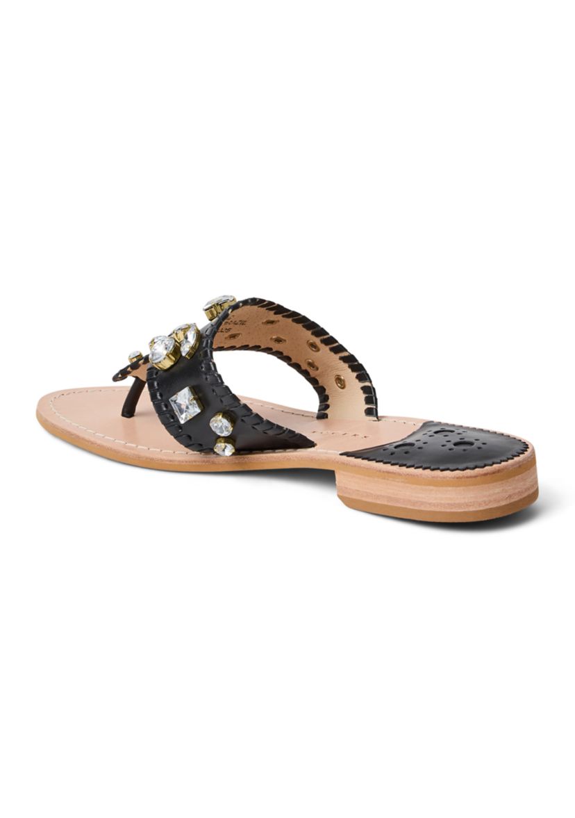 Jacks Jeweled Leather Flat Sandals