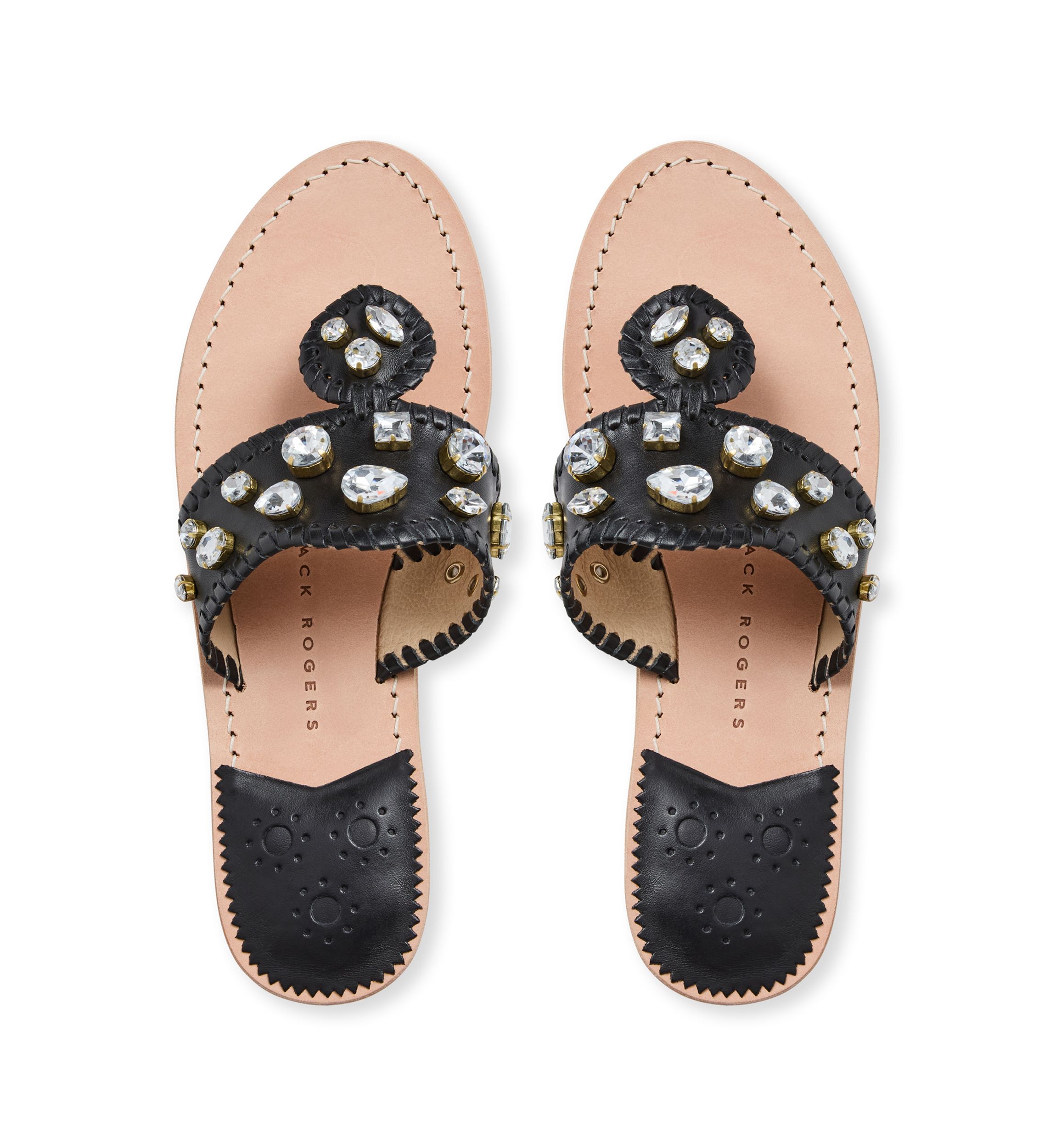 Jacks Jeweled Leather Flat Sandals