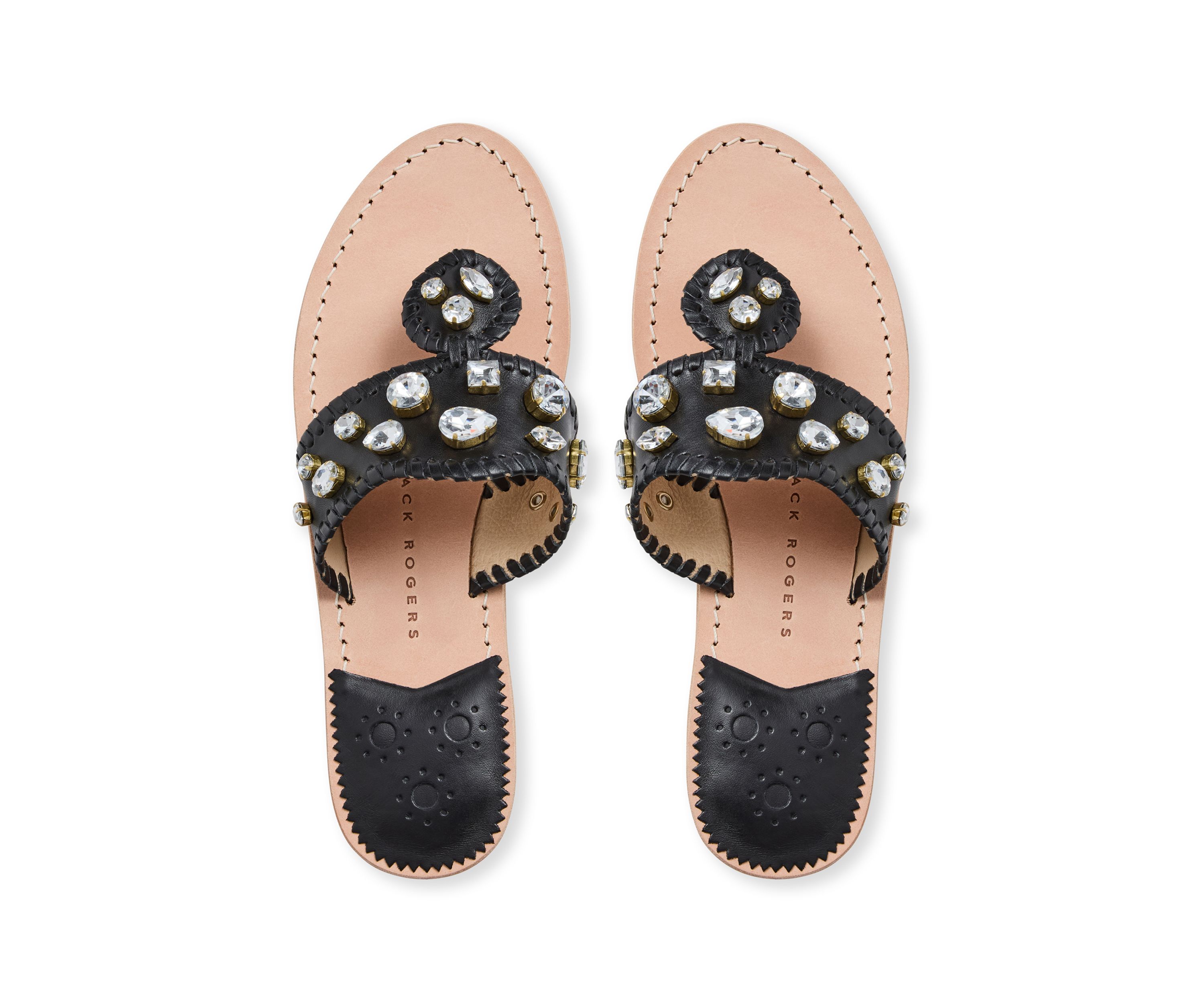 Jacks Jeweled Leather Flat Sandals