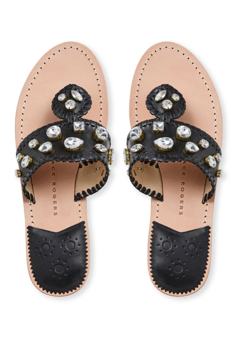 Jacks Jeweled Leather Flat Sandals