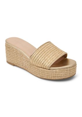Jack Rogers Women's Bay Fabric Mid Wedge Heel Sandals, Gold, 9M