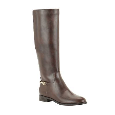 Tommy Hilfiger Women's Marlay Knee-High riding boots with harness detail, Dark Brown, 11M