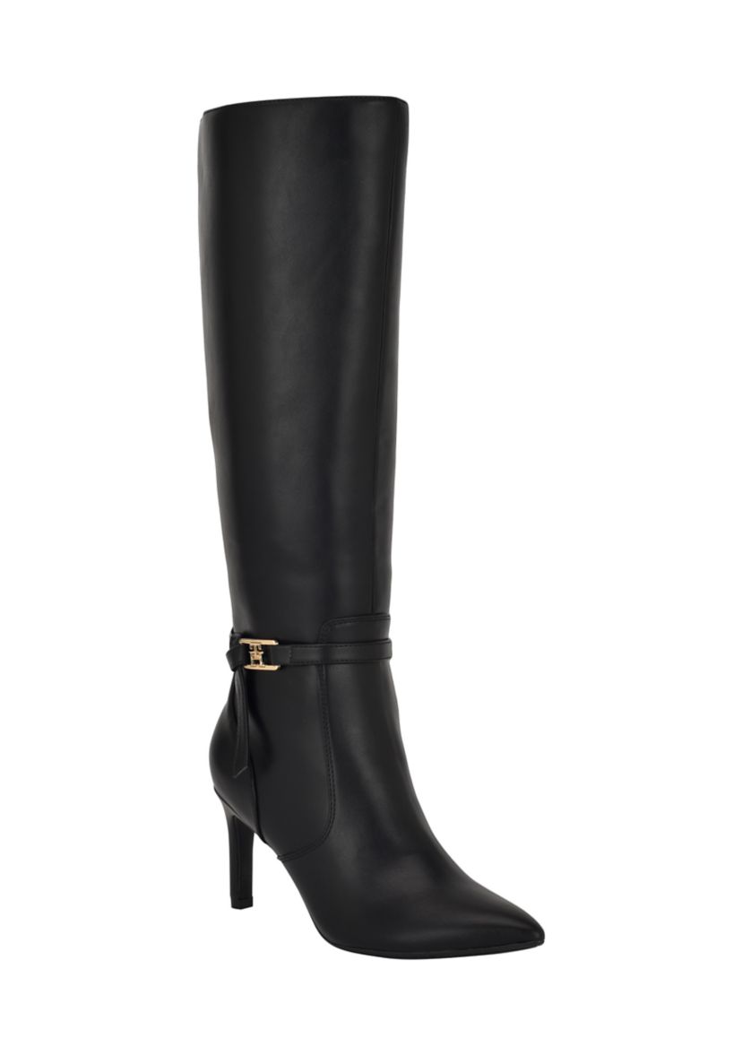 tall dress boots womens Women's Knee High Boots,Round Toe Stretchy Fashion for Women, Low Block Heel Zipper Boots for Wedding/Birthday Party/Date (Suede-Black, Adult, Women, 6.5, Numeric, US Footwear Size System, Medium) A full length zipper on the inside of the boot for easy on and off wear Hinvhai Knee High Boots Women