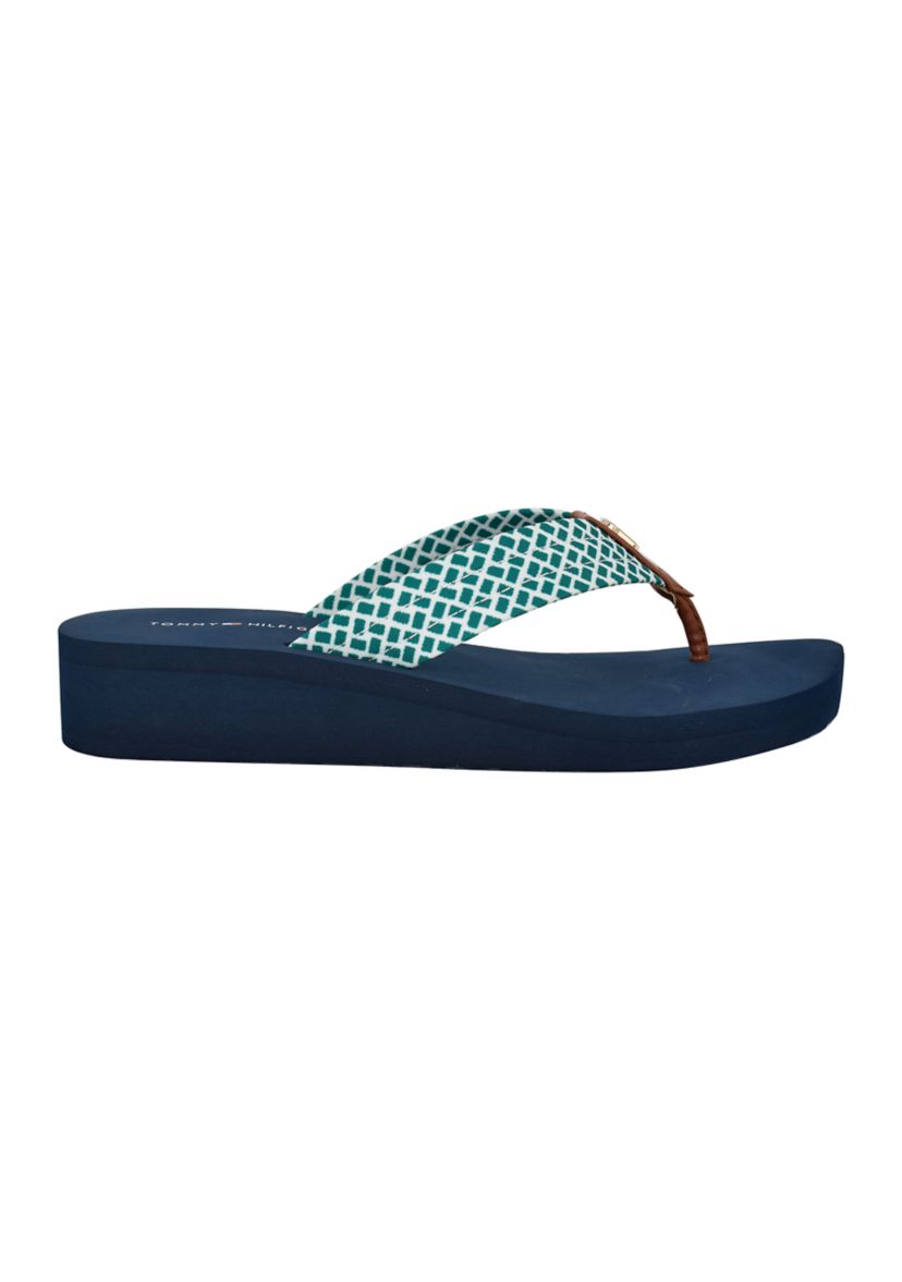 Raurei Lattice Wedge Flat Thong Flip Flop Sandals