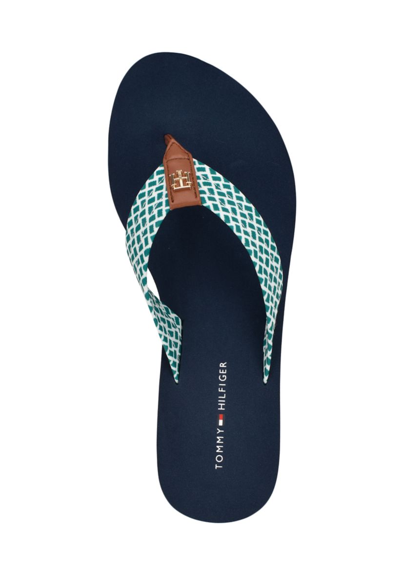 Raurei Lattice Wedge Flat Thong Flip Flop Sandals