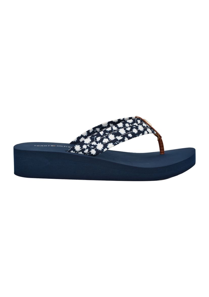 Rhalime Floral Wedge Flip Flop Thong Sandals