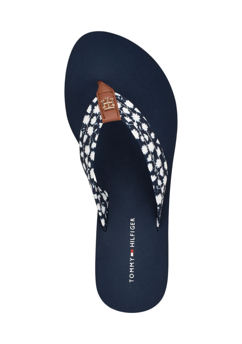 Rhalime Floral Wedge Flip Flop Thong Sandals