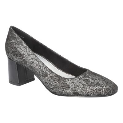 Bella-Vita Women's Jillian Block Heel Square Toe Pumps, Silver, 8W