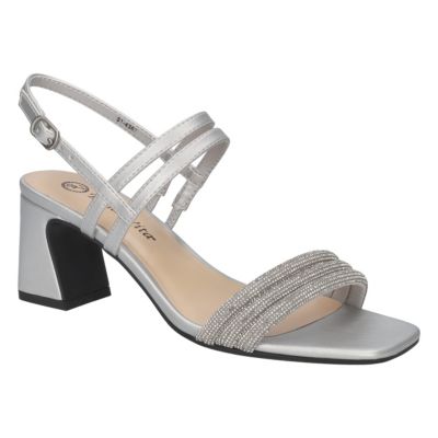 Bella-Vita Women's Majesty Square Toe Block Heel Sandals, Silver, 7WW