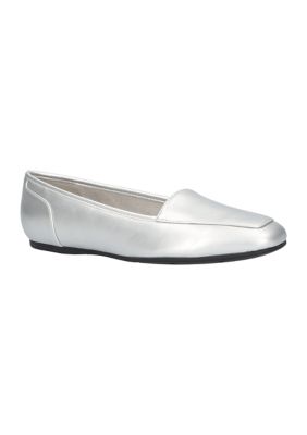 Easy Street Women's Thrill Square Toe Flats, Silver, 6.5M