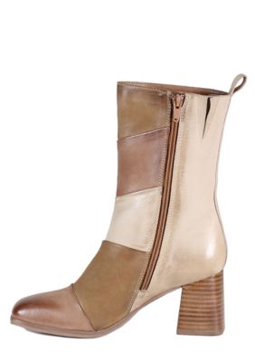 Mock Tail Nubuck Leather Color Block Platform Mid Calf Boots