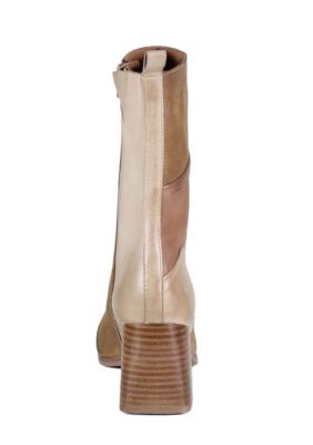 Mock Tail Nubuck Leather Color Block Platform Mid Calf Boots