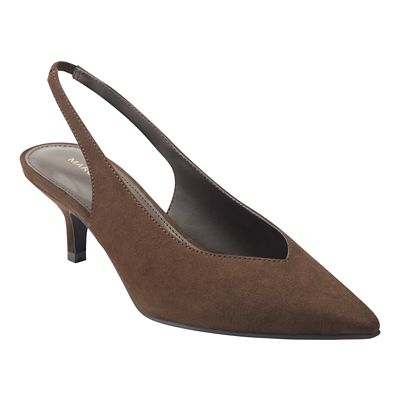 Marc Fisher Women's Labela Pointy Toe Kitten Heel Dress Pumps, Dark Brown, 6.5M