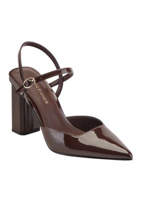 Marc Fisher Women's Doster Block Heel Pointy Toe Dress Pumps, Dark Brown, 11M