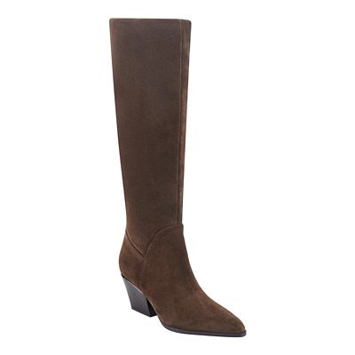 Marc Fisher Women's Gabels Pointy Toe Block Heel Tall Shaft Boots, Dark Brown, 5M