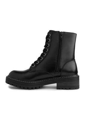 Wide Width Side Buckle Lace Up Combat Boots