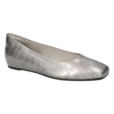 Easy Street Women's Crescent Square Toe Flats, Silver, 11WW