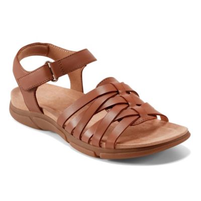 Easy Spirit Women's Marlene Open Toe Flat Strappy Sandals, Brown, 11M