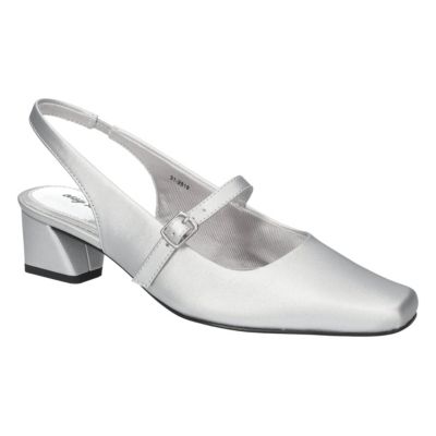 Easy Street Women's Cameo Square Toe Slingback Pumps, Silver, 8M