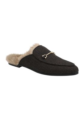 Crown & Ivy Women's Camilla Fur Trimmed Mules, Brown, 6.5M
