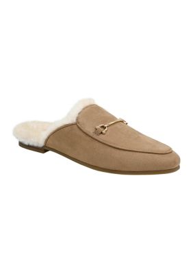 Crown & Ivy Women's Camilla Fur Trimmed Mules, Tan, 6.5M