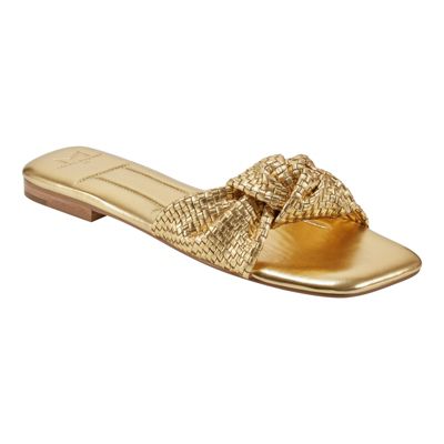 Marc Fisher LTD Women's Marlon Square Toe Casual Flat Sandals, Gold, 6.5M