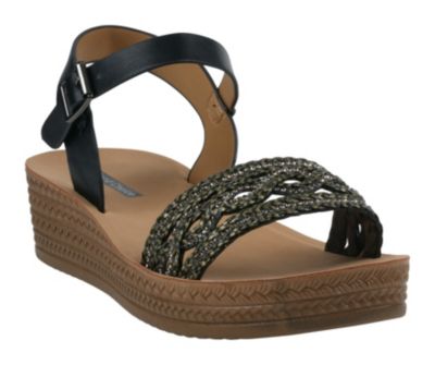 GC Shoes Women's Braided Platform Wedge Sandal, Black, 8.5M