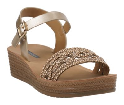 GC Shoes Women's Braided Platform Wedge Sandal, Gold, 10M