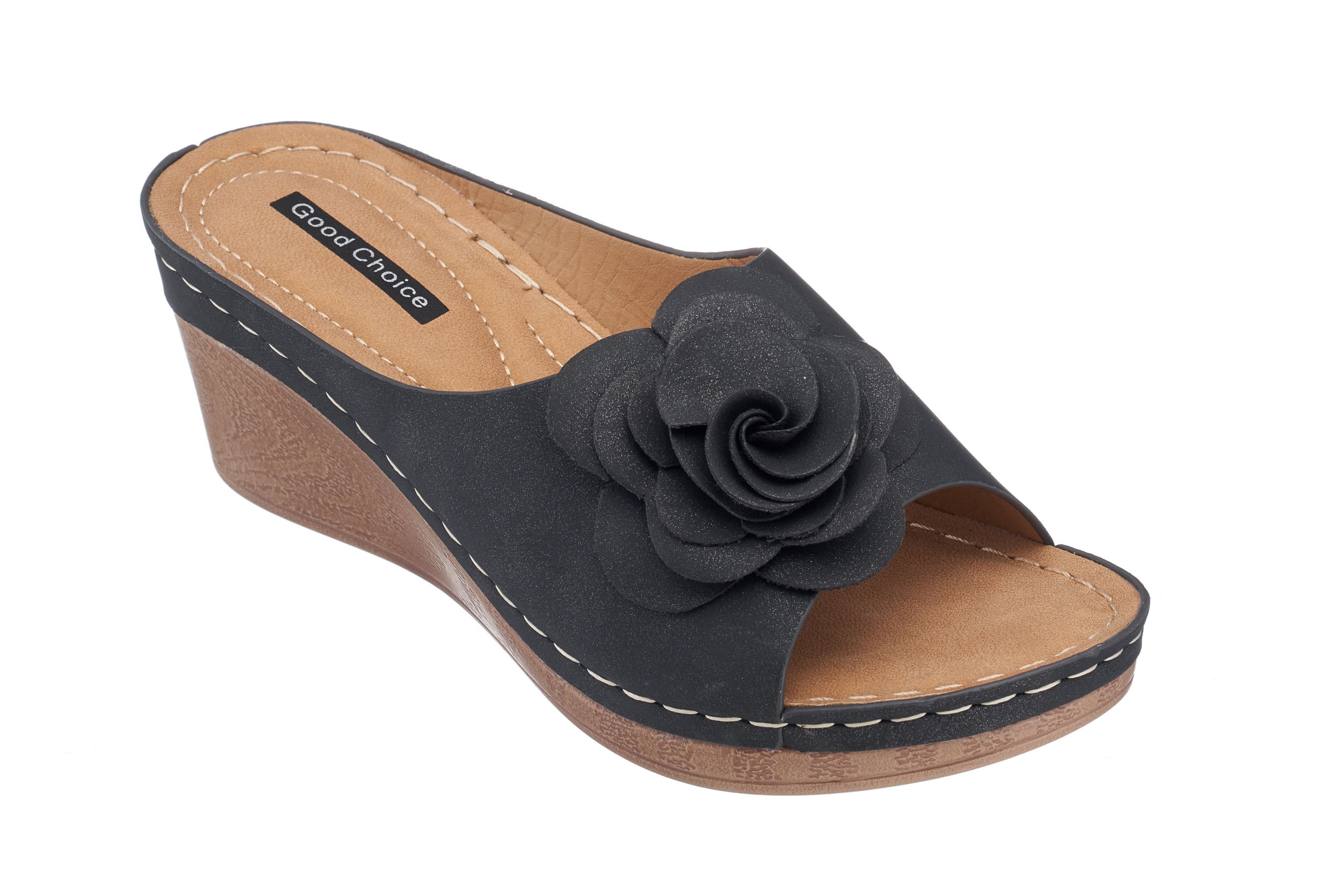 Womens Floral Slip-On Wedge