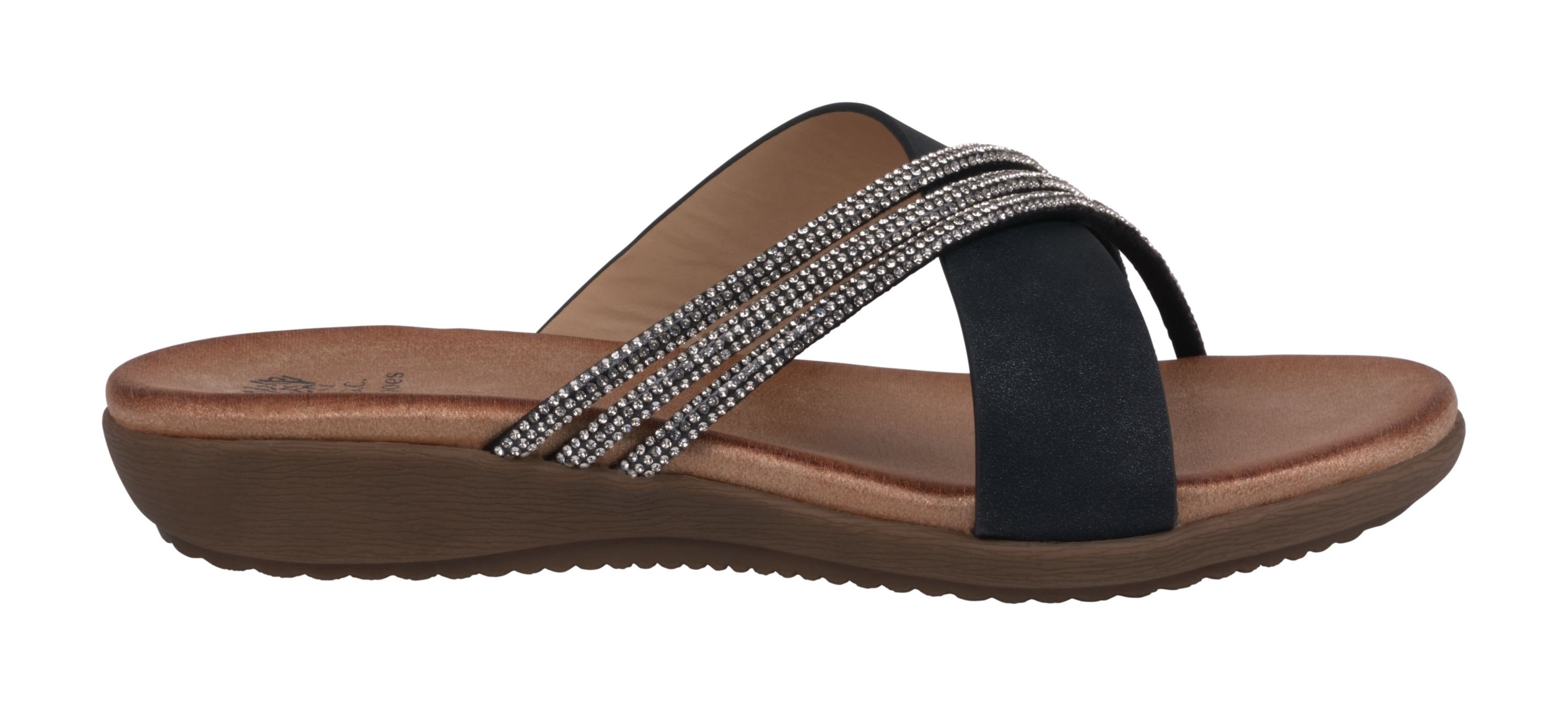 Womens Criss Cross Rhinestone Slide