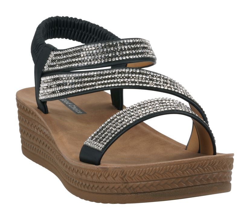 Womens Rhinestone Strap Wedge Sandal