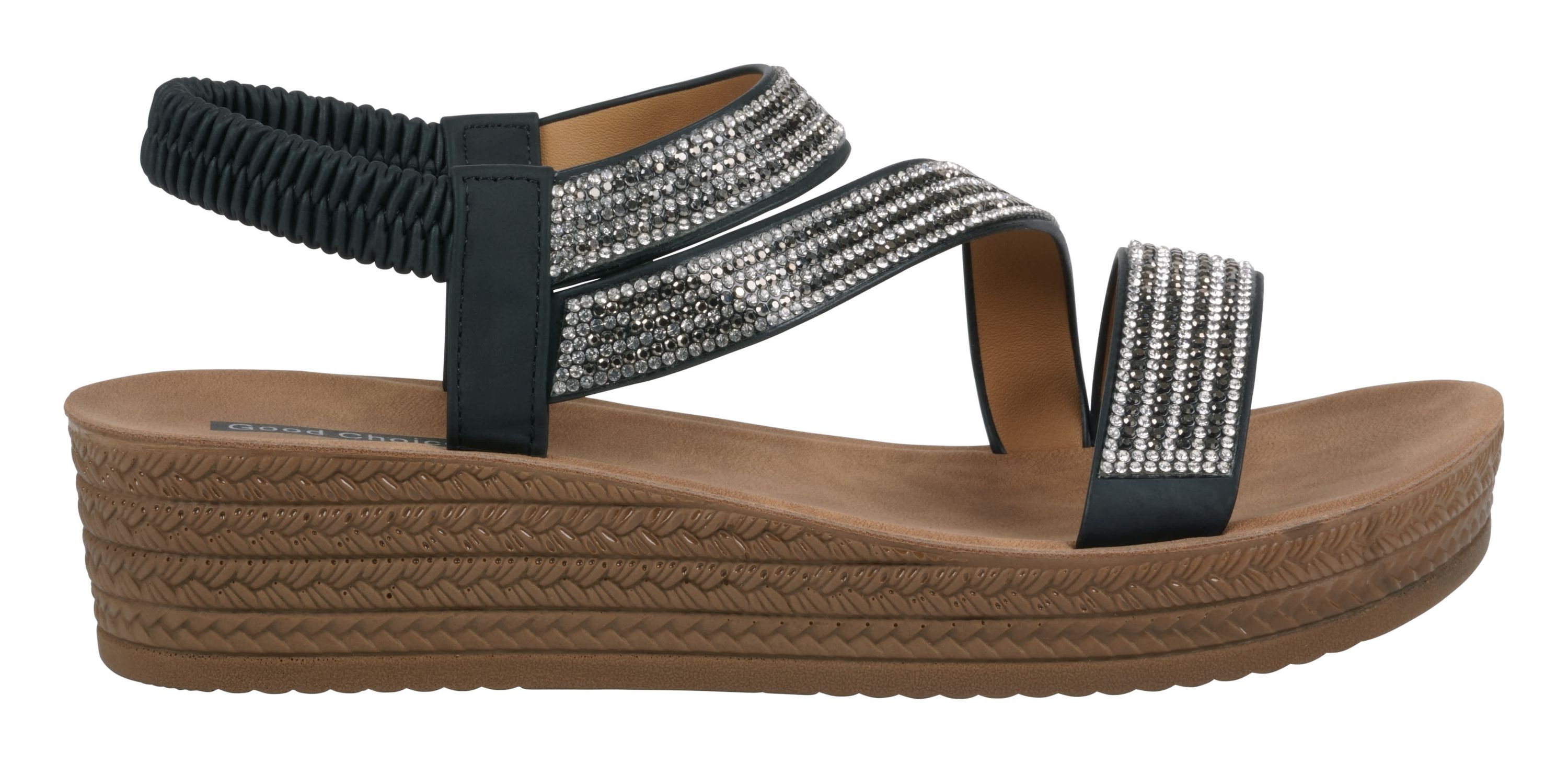 Womens Rhinestone Strap Wedge Sandal