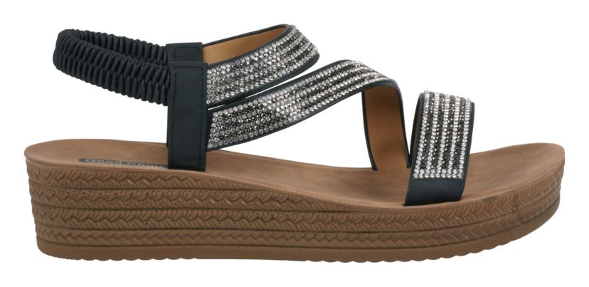 Womens Rhinestone Strap Wedge Sandal