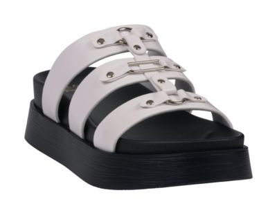 GC Shoes Women's Strappy Platform Slide Sandal, White, 6M